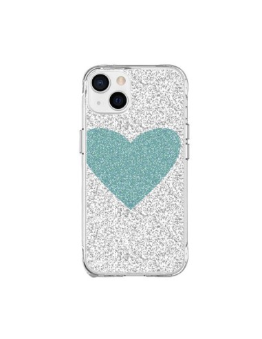 Coque iPhone 15 Plus Coeur Bleu Vert Argent Love - Mary Nesrala