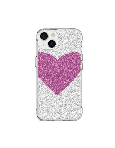 Coque iPhone 15 Plus Coeur Rose Argent Love - Mary Nesrala