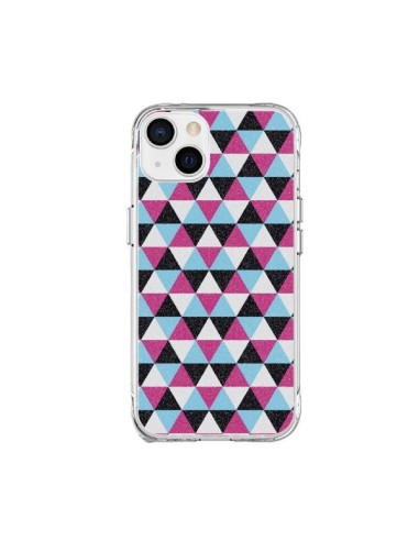 Coque iPhone 15 Plus Azteque Triangles Rose Bleu Gris - Mary Nesrala