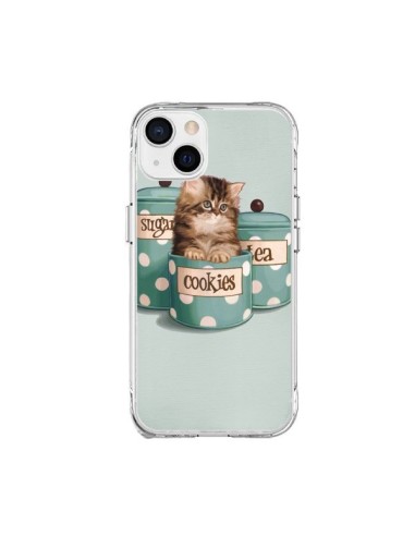 Coque iPhone 15 Plus Chaton Chat Kitten Boite Cookies Pois - Maryline Cazenave