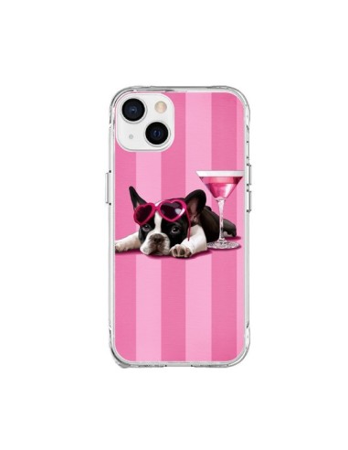 Coque iPhone 15 Plus Chien Dog Cocktail Lunettes Coeur Rose - Maryline Cazenave