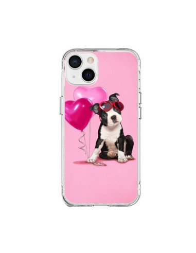 Coque iPhone 15 Plus Chien Dog Ballon Lunettes Coeur Rose - Maryline Cazenave