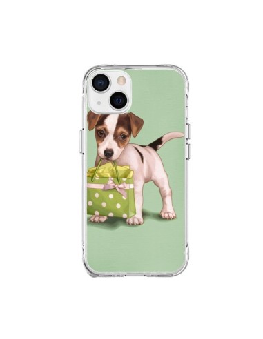 Cover iPhone 15 Plus Cane Shopping Sacchetto a Pois Verde - Maryline Cazenave