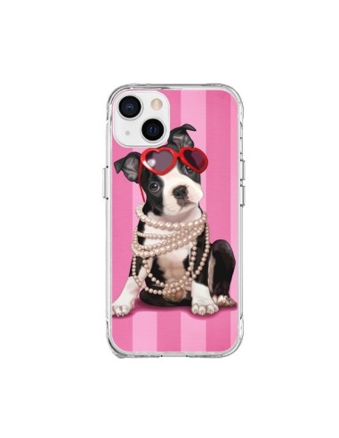 Coque iPhone 15 Plus Chien Dog Fashion Collier Perles Lunettes Coeur - Maryline Cazenave