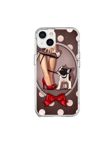 Coque iPhone 15 Plus Lady Jambes Chien Dog Pois Noeud papillon - Maryline Cazenave