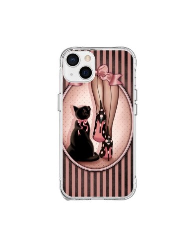 Cover iPhone 15 Plus Lady Gatto Papillon Pois Scarpe - Maryline Cazenave