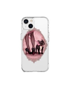 Cover iPhone 15 Plus Lady Jambes Cane Bulldog Dog Rosa...