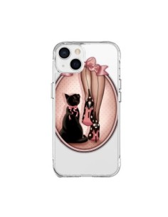 iPhone 15 Plus Case Lady Cat Bow tie Polka Scarpe Clear -...