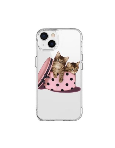 Coque iPhone 15 Plus Chaton Chat Kitten Boite Pois Transparente - Maryline Cazenave