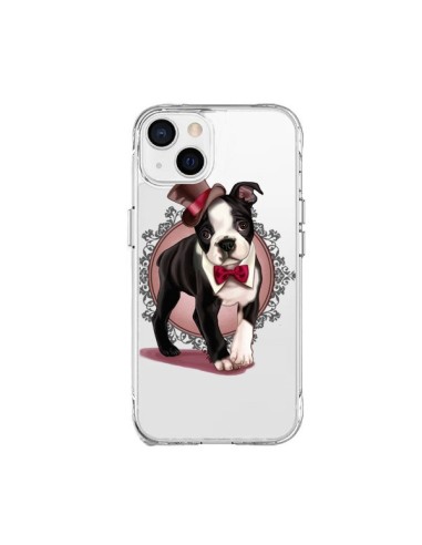 Coque iPhone 15 Plus Chien Bulldog Dog Gentleman Noeud Papillon Chapeau Transparente - Maryline Cazenave