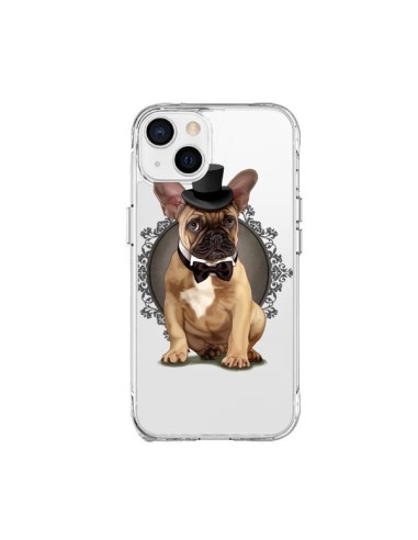 Cover iPhone 15 Plus Cane Bulldog Papillon Cappello Trasparente - Maryline Cazenave