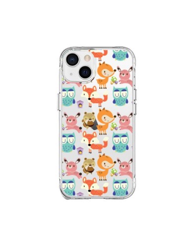 Coque iPhone 15 Plus Renard Ecureuil Lapin Hibou Transparente - Maria Jose Da Luz