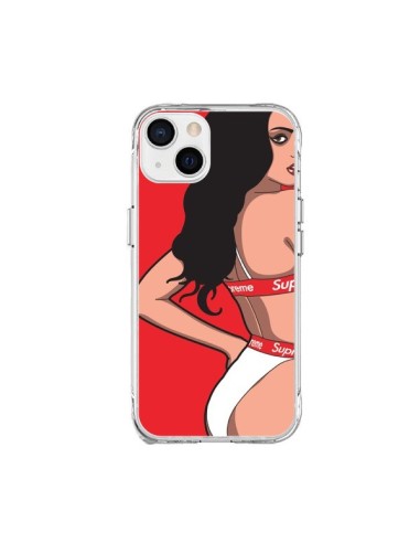 Coque iPhone 15 Plus Pop Art Femme Rouge - Mikadololo