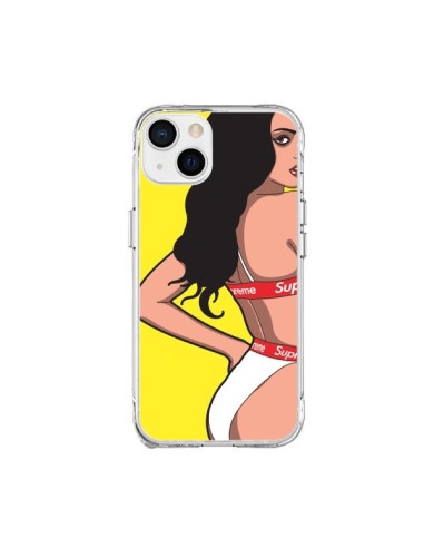 Coque iPhone 15 Plus Pop Art Femme Jaune - Mikadololo