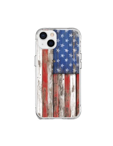 Coque iPhone 15 Plus Drapeau USA Vintage Bois Wood - Maximilian San