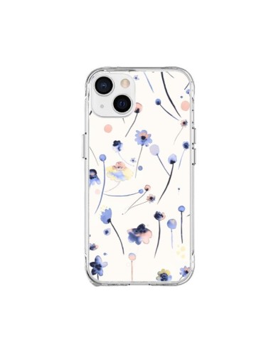 Coque iPhone 15 Plus Blue Soft Flowers - Ninola Design