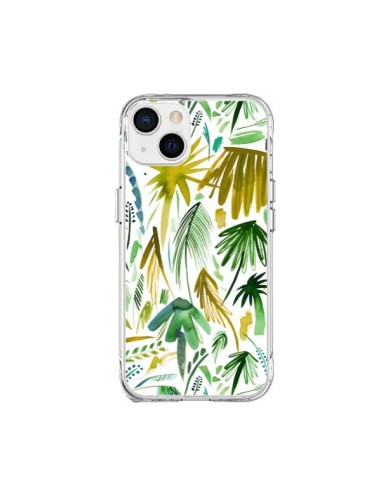 Coque iPhone 15 Plus Brushstrokes Tropical Palms Green - Ninola Design