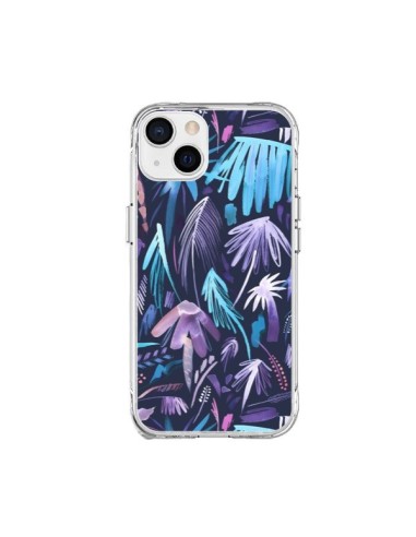 Coque iPhone 15 Plus Brushstrokes Tropical Palms Navy - Ninola Design