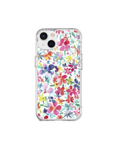 Coque iPhone 15 Plus Colorful Flowers Petals Blue - Ninola Design