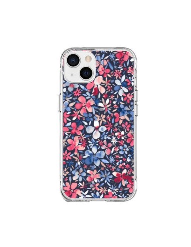Coque iPhone 15 Plus Colorful Little Flowers Navy - Ninola Design