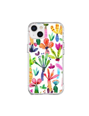 iPhone 15 Plus Case Overlapped WaterColor Dots Flowers - Ninola Design