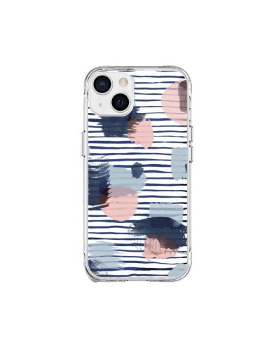 Coque iPhone 15 Plus Watercolor Stains Stripes Navy - Ninola Design