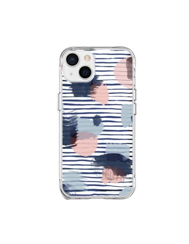 Cover iPhone 15 Plus Watercolor Stains Righe Azzurre - Ninola Design