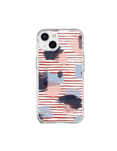 Coque iPhone 15 Plus Watercolor Stains Stripes Red - Ninola Design
