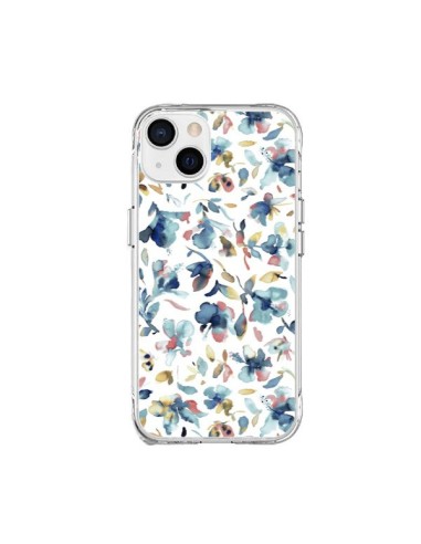 Coque iPhone 15 Plus Watery Hibiscus Blue - Ninola Design
