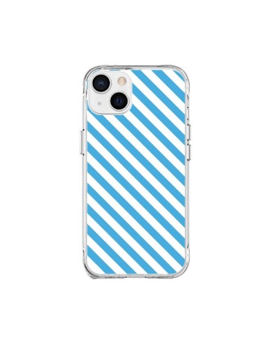 Coque iPhone 15 Plus Bonbon Candy Bleue et Blanche Rayée - Nico