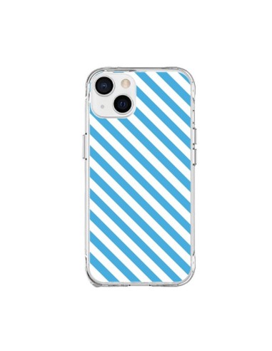 iPhone 15 Plus Case Striped Candy Blue and White - Nico