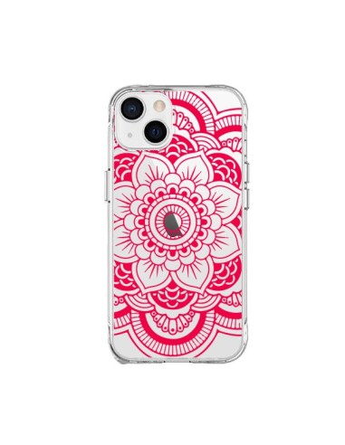 Coque iPhone 15 Plus Mandala Rose Fushia Azteque Transparente - Nico