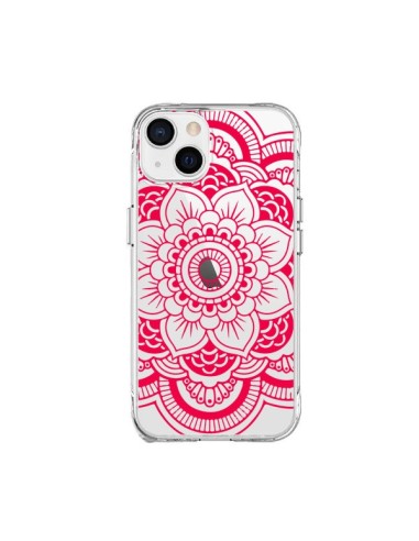 Cover iPhone 15 Plus Mandala Rosa Fucsia Azteco Trasparente - Nico