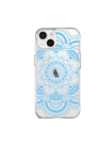 Coque iPhone 15 Plus Mandala Bleu Azteque Transparente - Nico