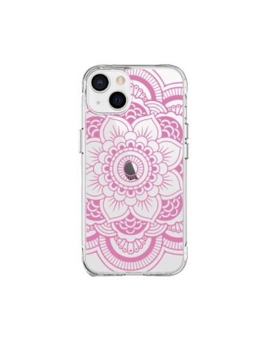 Coque iPhone 15 Plus Mandala Rose Clair Azteque Transparente - Nico