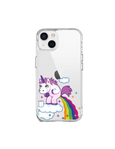 Cover iPhone 15 Plus Unicorno Caca Arcobaleno Trasparente - Nico