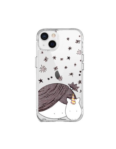 Coque iPhone 15 Plus Petite Fille et Licorne I Believe Transparente - Nico