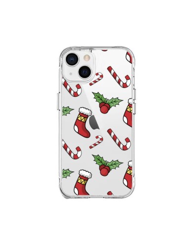 Coque iPhone 15 Plus Chaussette Sucre d'Orge Houx de Noël transparente - Nico