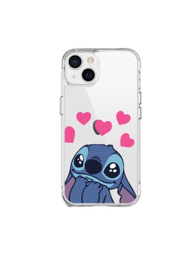 Coque iPhone 15 Plus Mini Stitch de Lilo et Stitch in love en coeur transparente - Nico