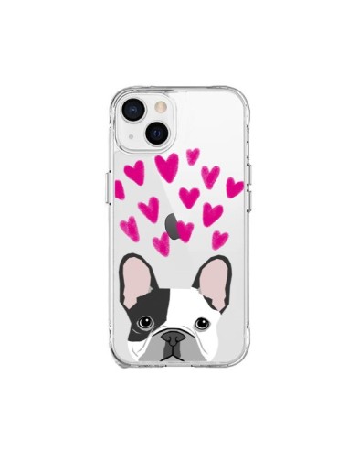 Coque iPhone 15 Plus Bulldog Français Coeurs Chien Transparente - Pet Friendly