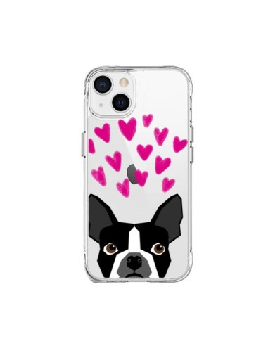 Coque iPhone 15 Plus Boston Terrier Coeurs Chien Transparente - Pet Friendly