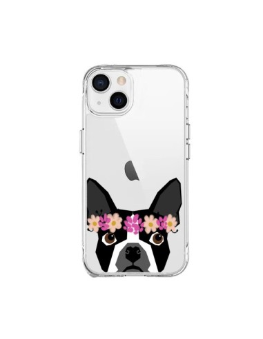 Coque iPhone 15 Plus Boston Terrier Fleurs Chien Transparente - Pet Friendly