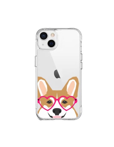 Coque iPhone 15 Plus Chien Marrant Lunettes Coeurs Transparente - Pet Friendly