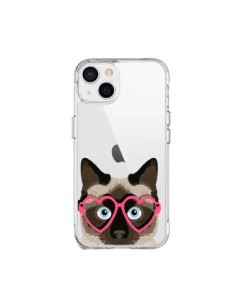 Coque iPhone 15 Plus Chat Marron Lunettes Coeurs...