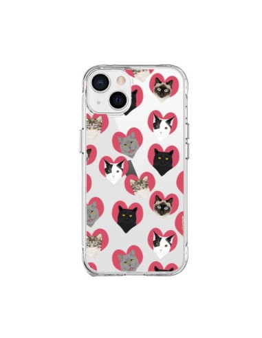 Coque iPhone 15 Plus Chats Coeurs Transparente - Pet Friendly