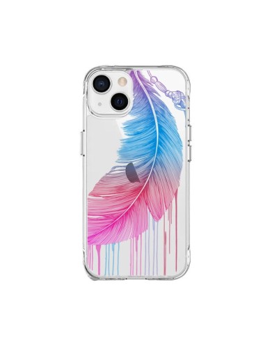 Coque iPhone 15 Plus Plume Feather Arc en Ciel Transparente - Rachel Caldwell