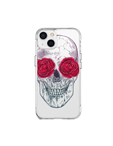 Coque iPhone 15 Plus Tête de Mort Rose Fleurs Transparente - Rachel Caldwell