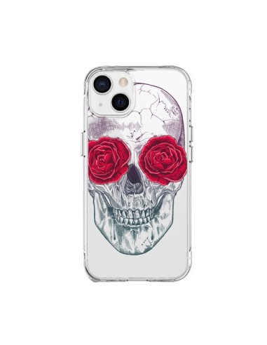 Cover iPhone 15 Plus Teschio Rosa Fiori Trasparente - Rachel Caldwell