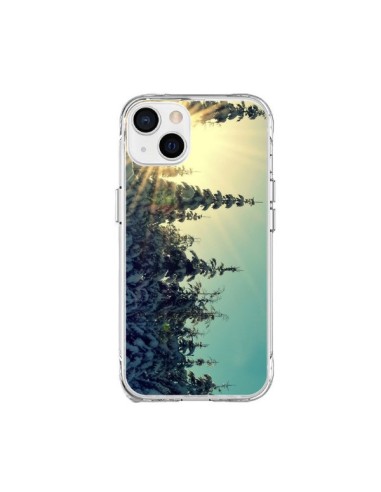 Coque iPhone 15 Plus Hiver Paysage Neige Montagnes Sapins Ski - R Delean