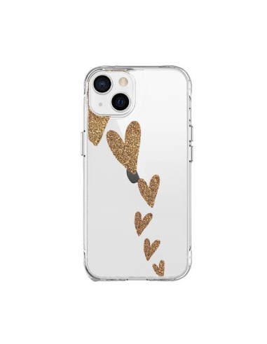 Coque iPhone 15 Plus Coeur Falling Gold Hearts Transparente - Sylvia Cook